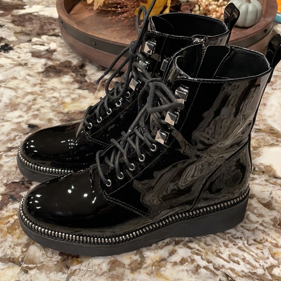Michael Kors Patent Combat Boots Size 7 - Picture 1 of 3